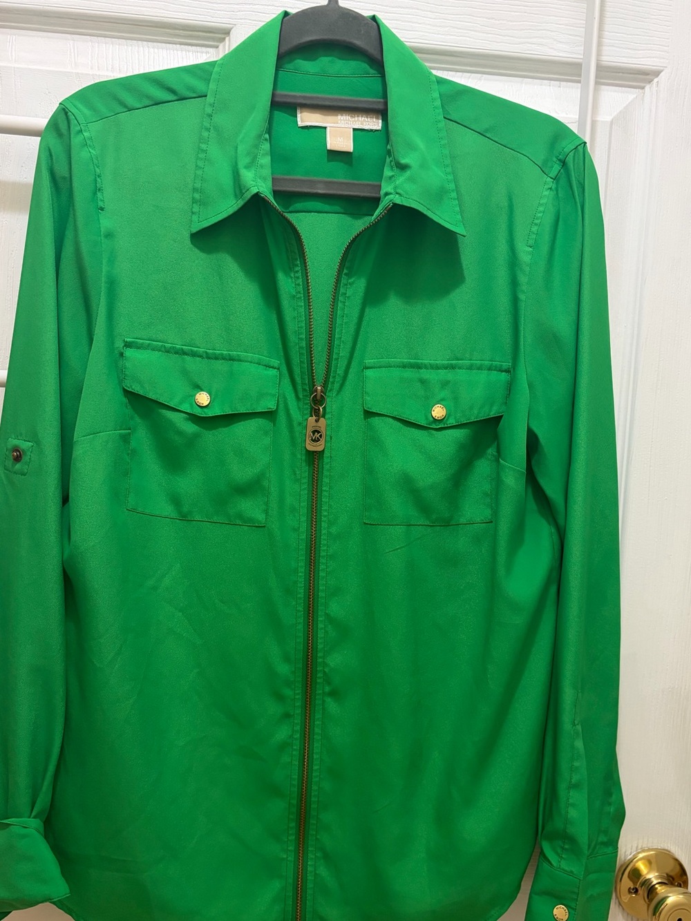 Michael Kors Bright Green Zip-Front Shirt Jacket